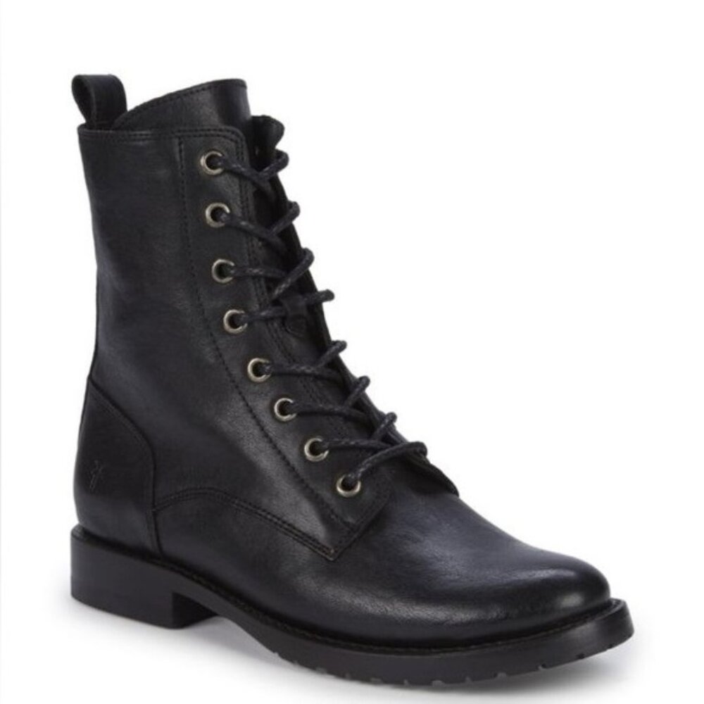 Frye Black Leather Combat Natalie Boots Size 7